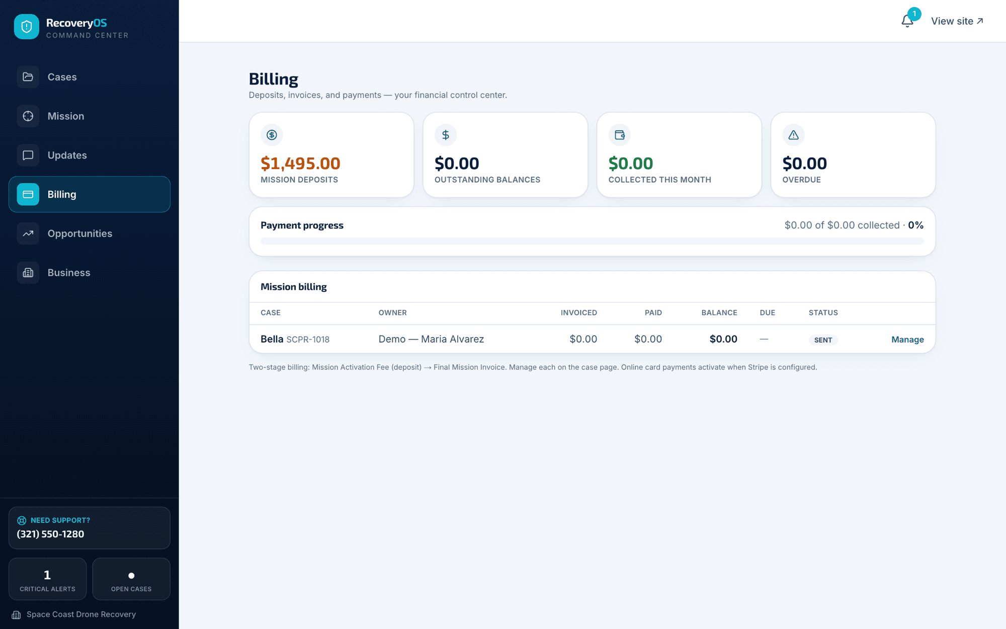 RecoveryOS — Billing screen
